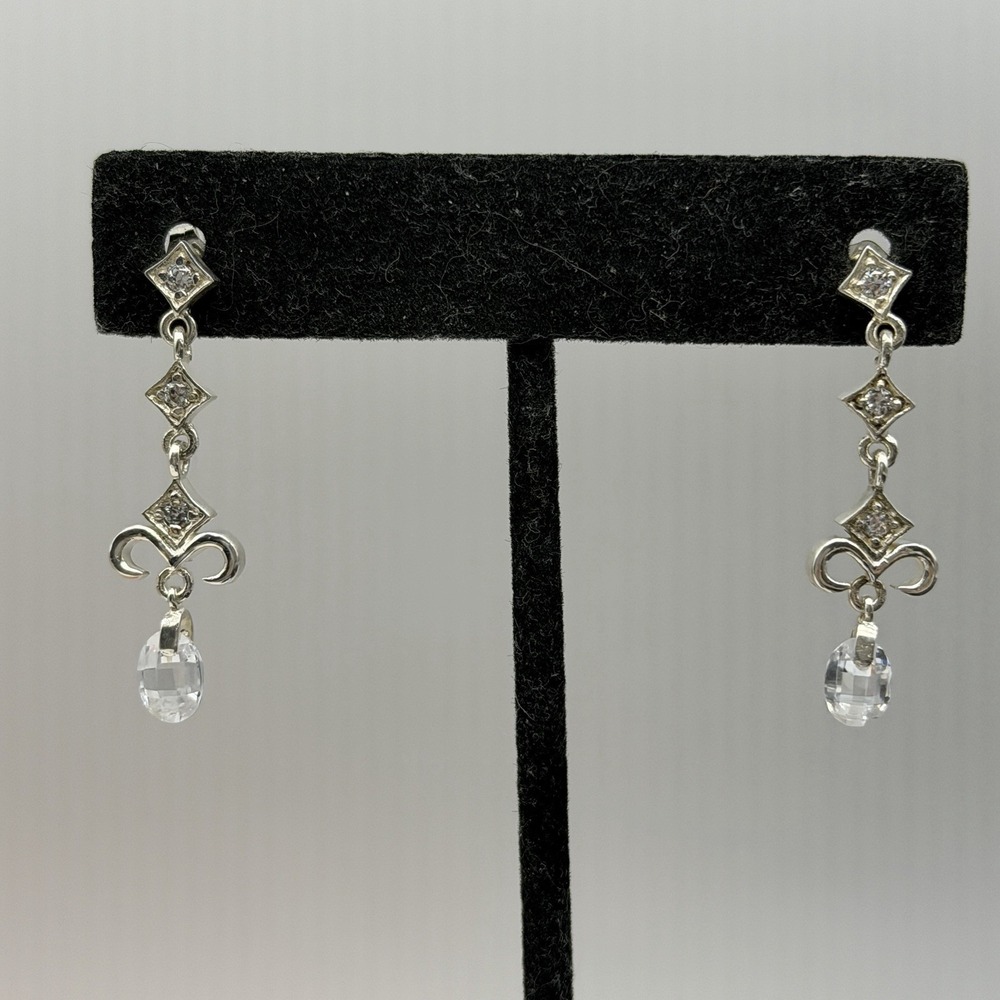925 Sterling Silver - Sparkling Crystal Dangle Drop Earrings Bridal Wedding